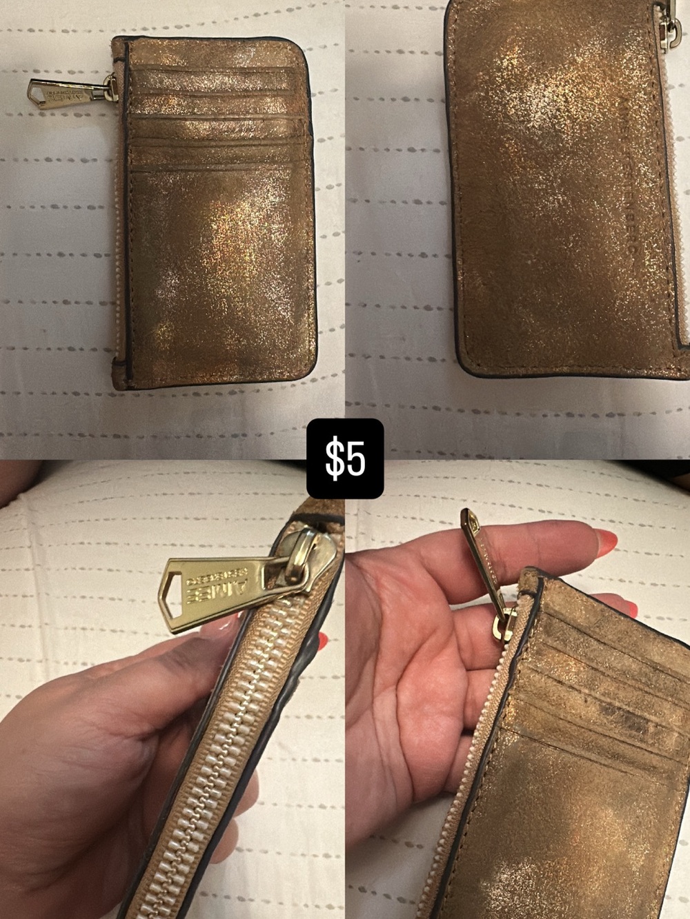 Metallic Gold Card Holder Wallet with Zipper